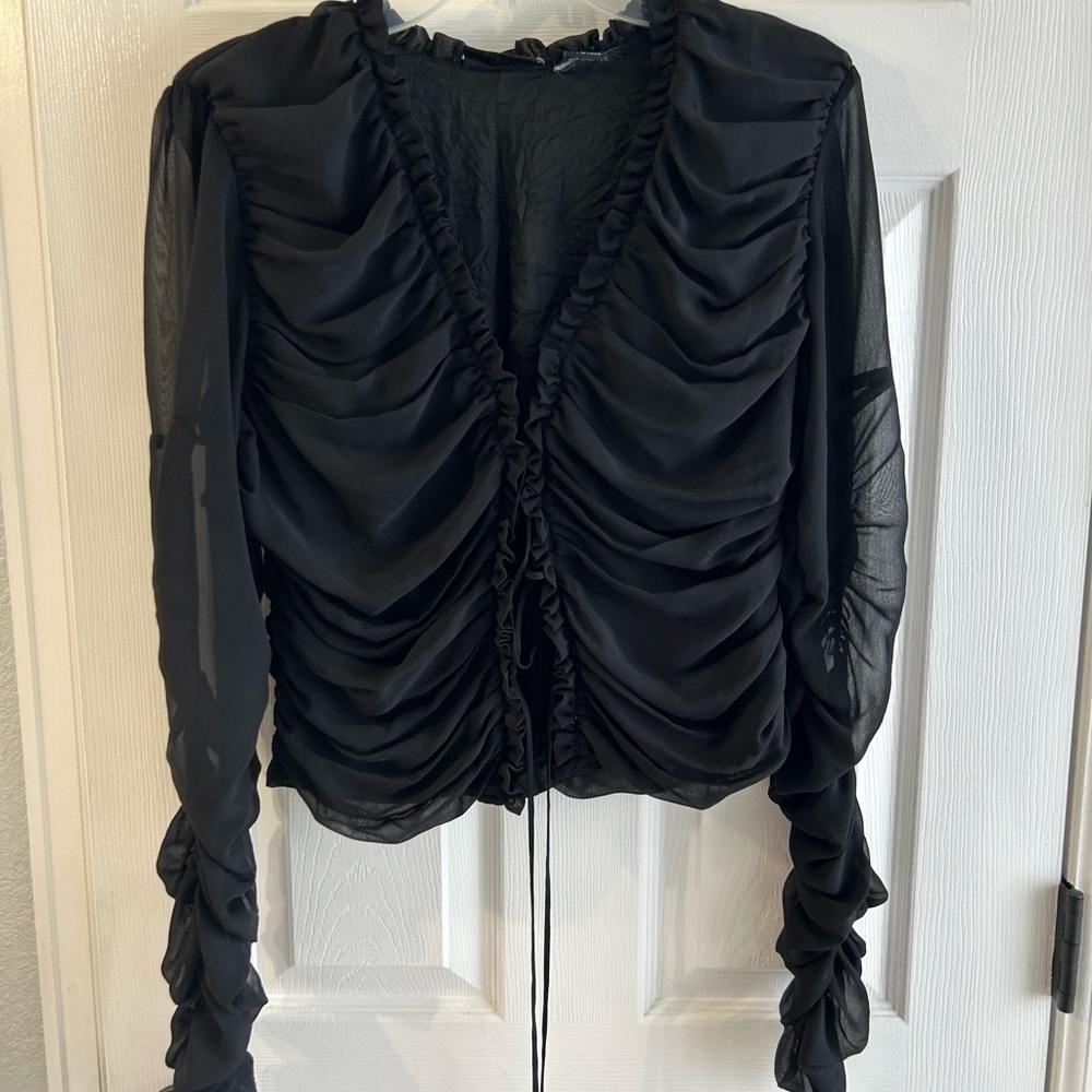 Black long sleeve sheer going out top